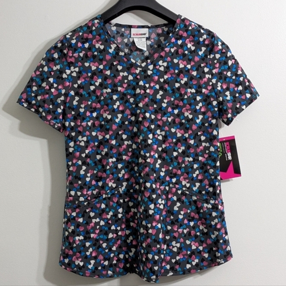 Scrubstar Tops - ScrubStar Women's Hearts Print V Neck Scrub Top, Size Small, New With Tag